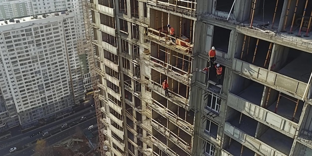 builders are building a house an old multistorey building