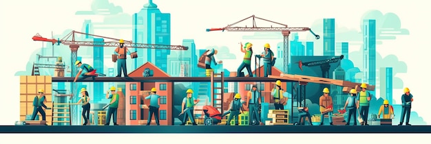 Builders and construction workers in helmets Diverse people working in building industry architect