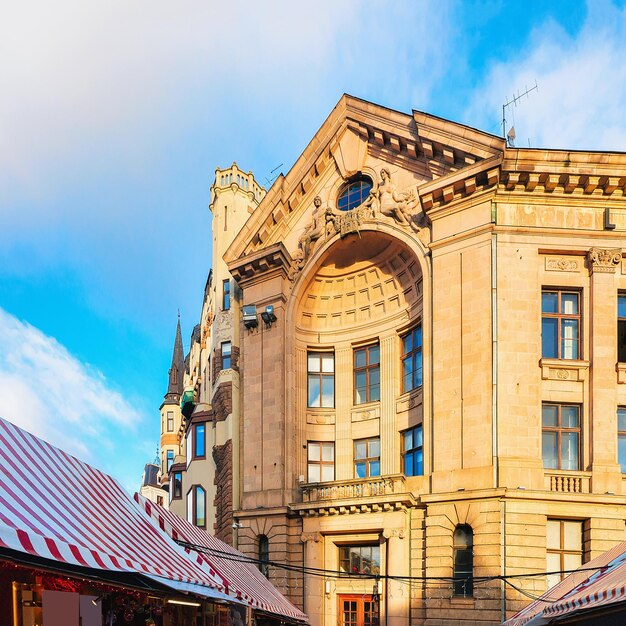 Building architecture at dome square in riga old town