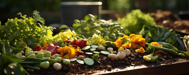 Photo building a backyard compost bin turning food background