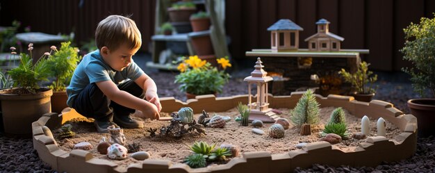 Photo building a backyard sandbox childrens background