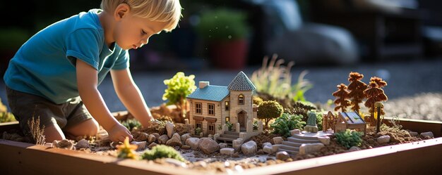 Photo building a backyard sandbox childrens background