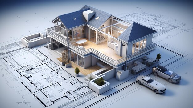 Building blueprints and material list being generated for a home purchase over the internet