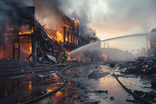 Foto l'edificio in fiamme