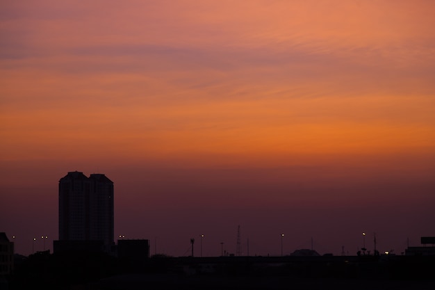 building city at dusk.