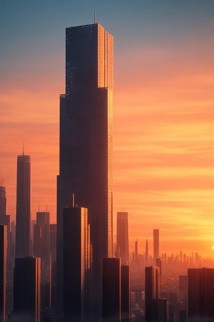 Building City And Sunset