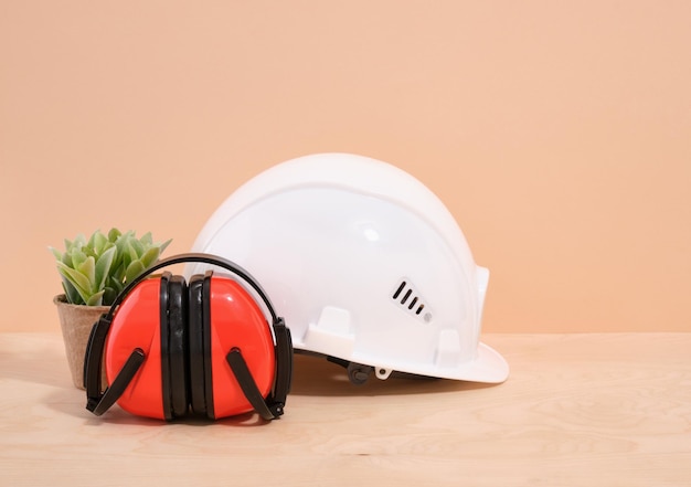 Building construction engineering tools Working headphones and helmet