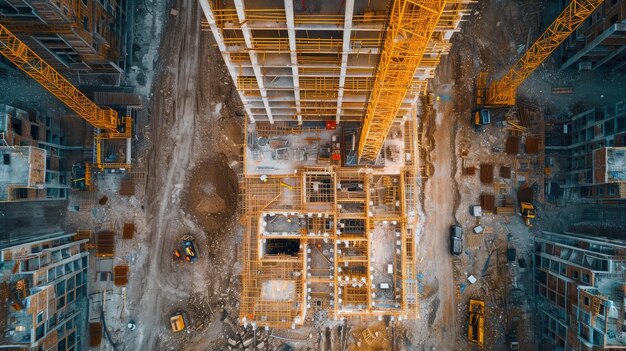 Building construction site view from high angle view