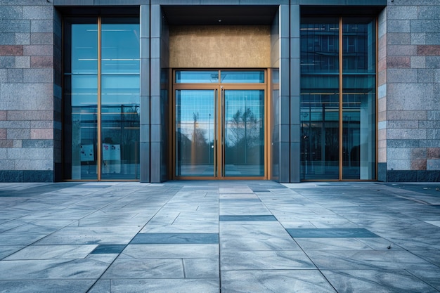 Photo building door modern office building exterior in downtown cityscape