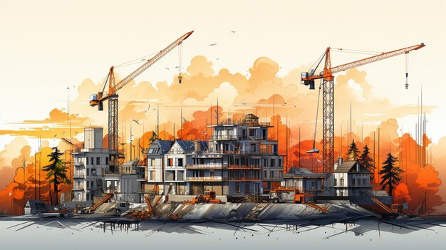 Building dreams flat construction illustrations