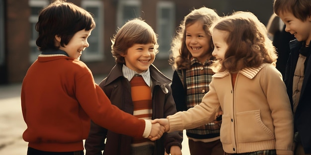 Foto costruire amicizie precoci nel cortile della scuola concetto di amicizia cortile della scuola interazioni sociali nella prima infanzia costruire relazioni