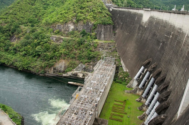 Building electricity power plant at Bhumibol Dam and spillways formerly known as the Yanhee Dam in Tak Thailand