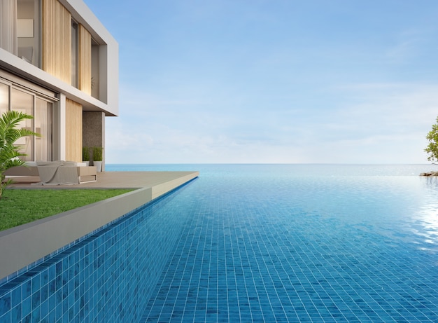 Building exterior d rendering with sea view