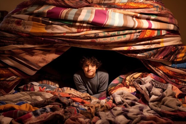 Photo building a fort with blankets and pillows