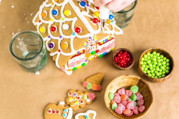 Building gingerbread house for Christmas.