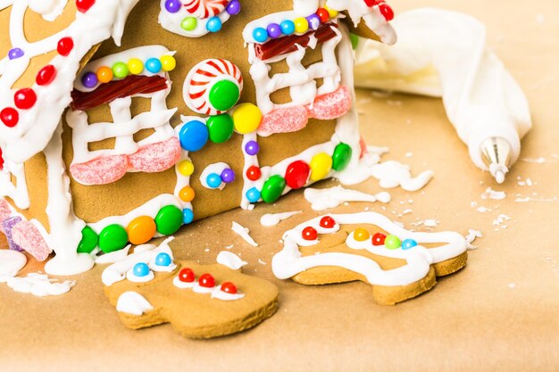 Building gingerbread house for Christmas.