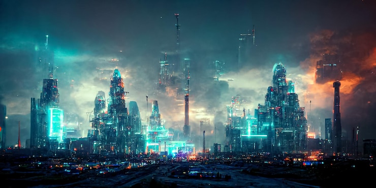 Photo building house hi tech technology modern city in a cyber 3d city in a cyber
