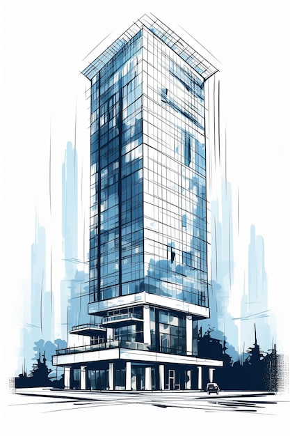 building icon of skyscraper isolated sketch