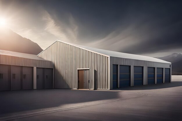 The building is made of steel and has a large, square - shaped door