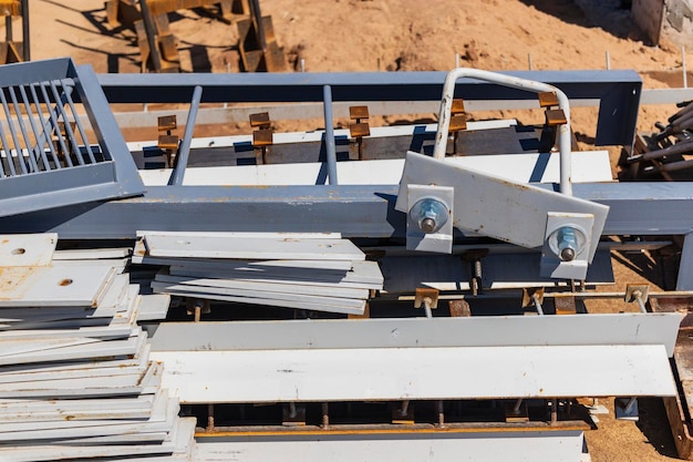 Building materials at a construction site Prepared materials and embedded parts for foundations at a construction site Formwork for grillages and foundations