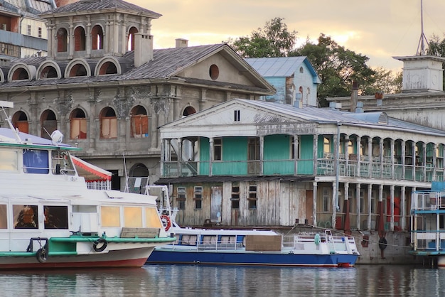 Building of the old pier at sunset