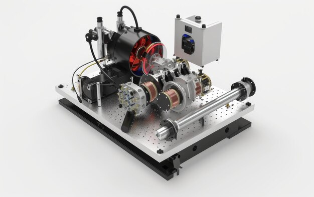 Photo building and operating a michelson interferometer laser setup on white background