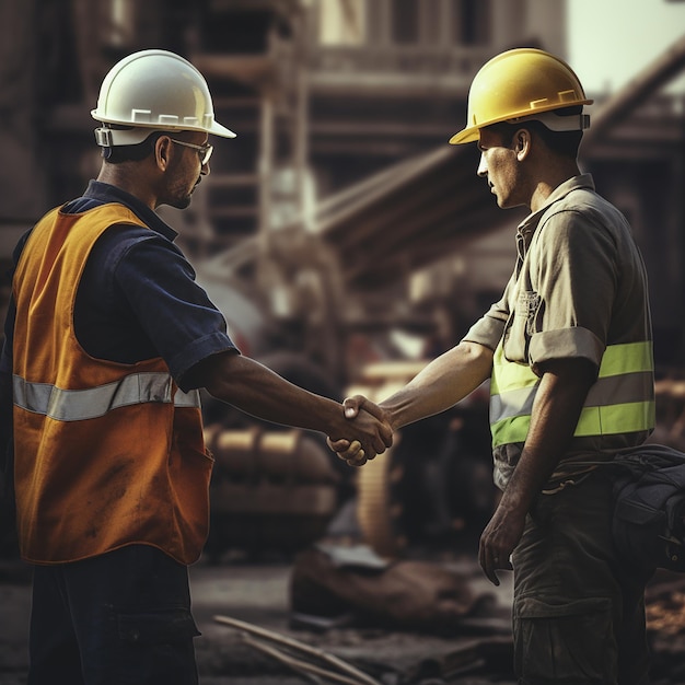 パートナーシップを築く建設労働者が握手