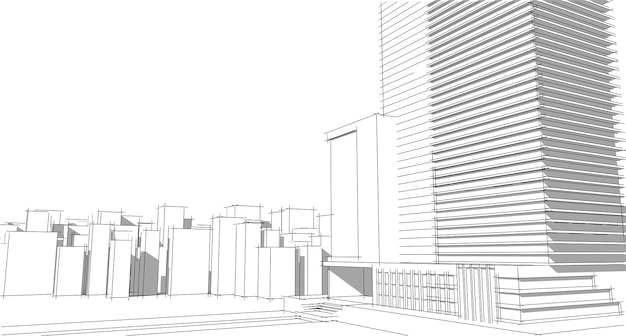 Building perspective, Cityscape on white background, Modern building in the city skyline