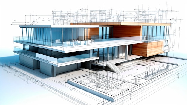 Building project plan blueprint of a modern house Designed using Generative AI