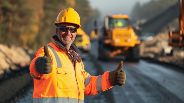 Photo building roads happy workers gesture