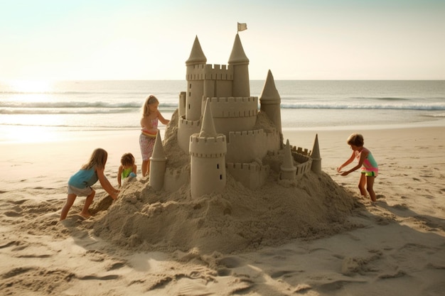 Building sandcastles at the beach