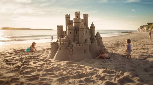 Building sandcastles at the beach