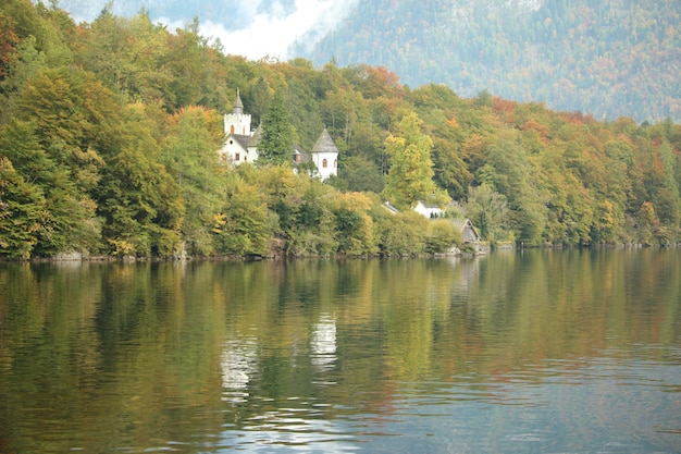 building at side lake