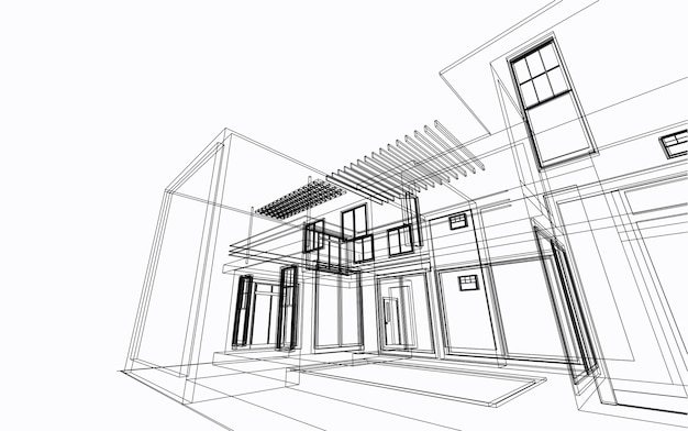 Building sketch architectural 3d illustration architecture building perspective lines