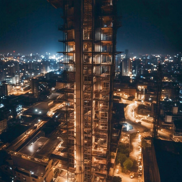 スカイラインの建設 夜間の高層建築現場 進行中の都市開発 ジェネレーティブAI
