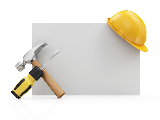 Building tools and Safety Helmet on Blank Board