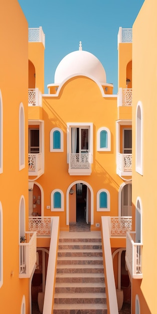 Photo a building with a balcony and a balcony with blue windows