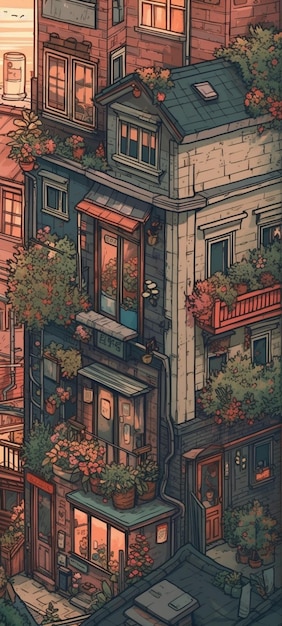 A building with a balcony and plants on it