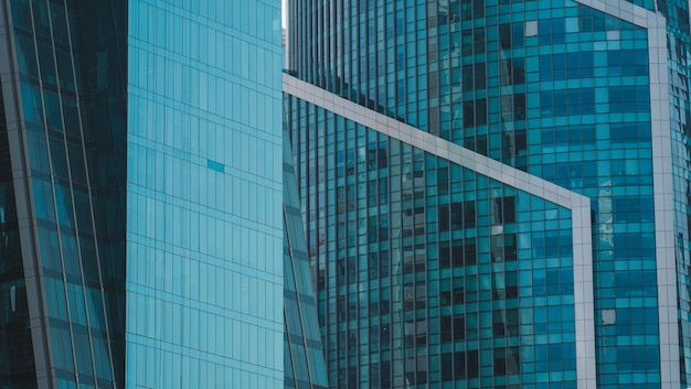 A building with a blue glass facade