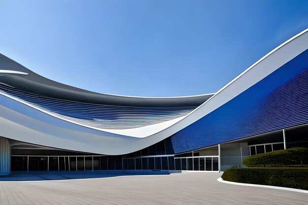 Foto un edificio con un tetto blu e un tetto bianco