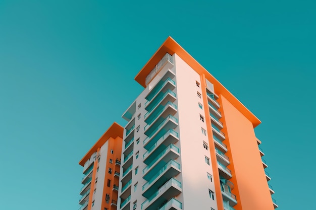 A building with a blue sky in the background