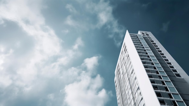 A building with a blue sky and clouds