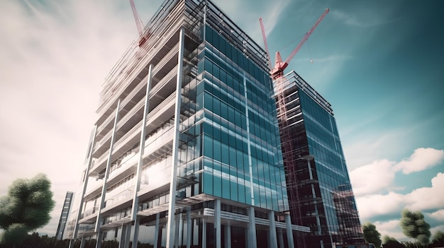 A building with a blue sky behind it