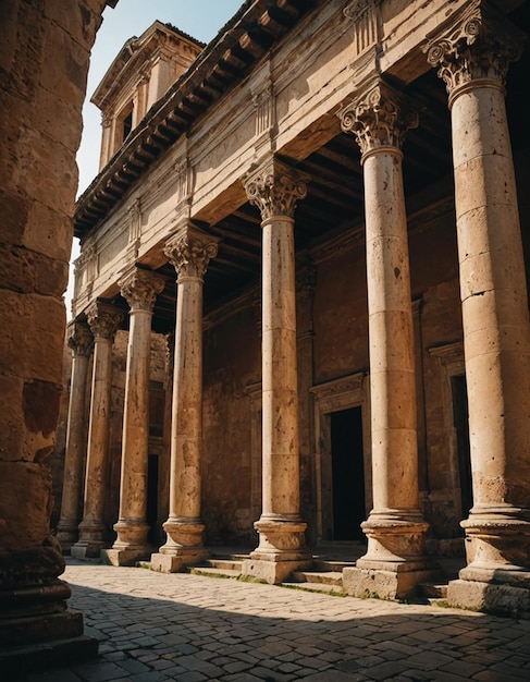 a building with columns and a large number of columns in front of it