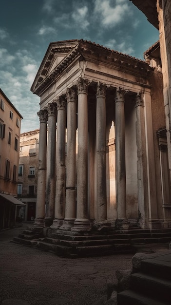 A building with columns and the word forum on it