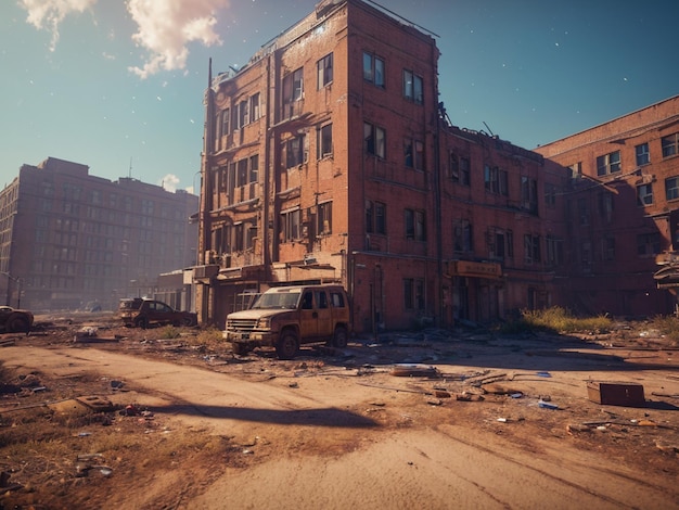 A building with a dirty street in the background