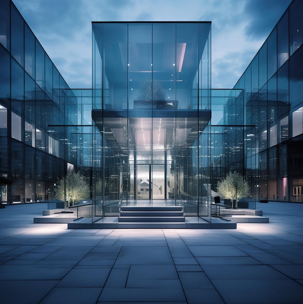 a building with a glass wall and stairs that says " welcome to the sky ".