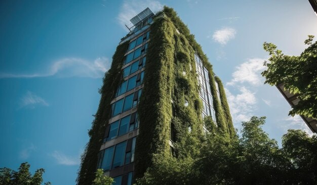 Photo a building with a green facade and the words green on it