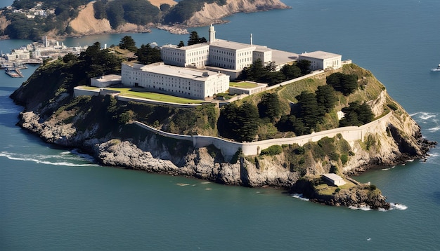 a building with a green roof sits on a lake