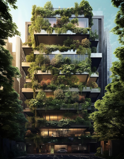 a building with a green wall of plants